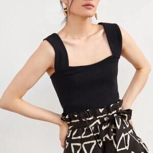 Daily Practice Anthropologie Textured Square Neck Tank Small Black Crop Top Boho